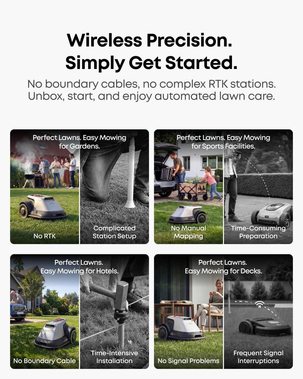 Robot Lawn Mower E15, Auto Mapping,Pure Vision Navigation, Wire RTK Free, Multi-Zone Management, AI 3D Obstacle Avoidance, GPS Anti-Theft, 0.2 Acres, 18° Slope, App Control