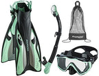 Phantom Aquatics Rapido Boutique Collection Clareza Three Window Tempered Glass Lens Mask Fin Snorkel Set with Snorkeling Gear Carry Bag (Sea Gre