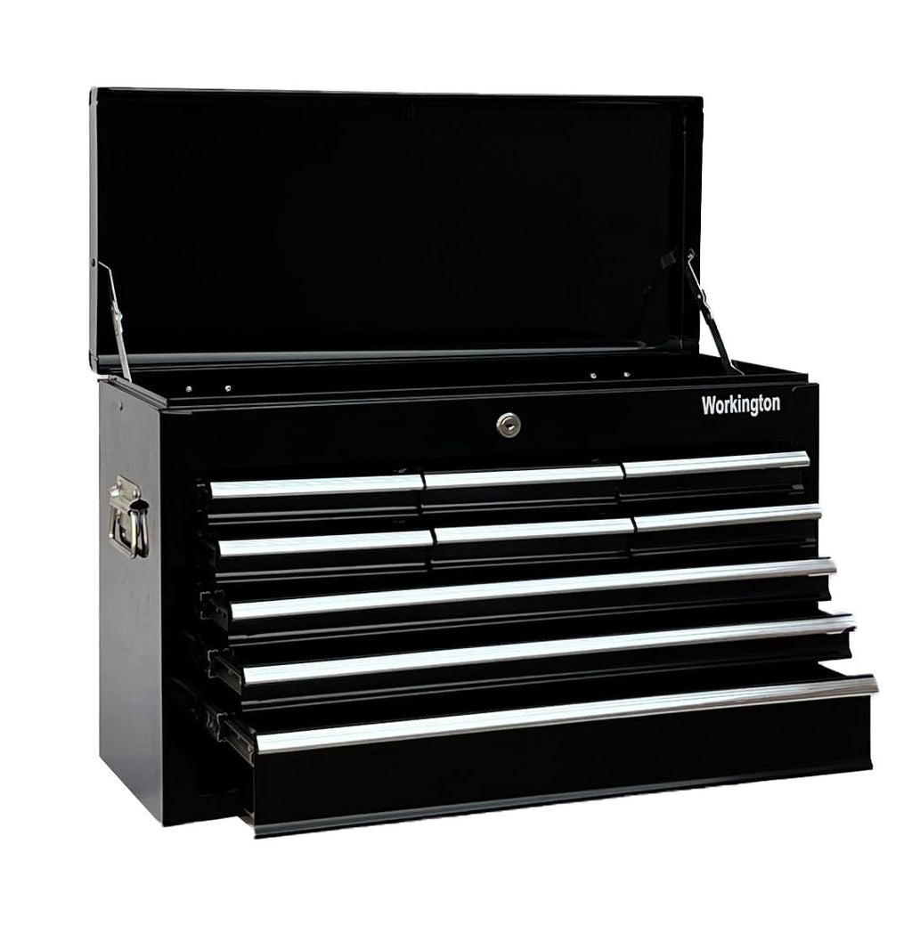 Portable Metal Tool Chest with 9 Drawers, 24" 9-Drawer Tool Chest Cabinet with Ball Bearing Drawer Slides, Steel Tool StoraBox Organizer 4006 Black