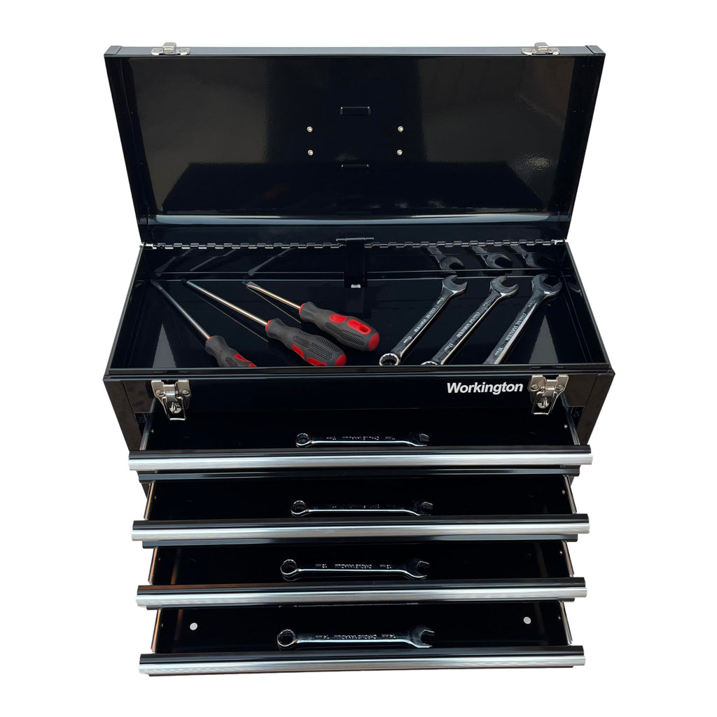Portable Metal Tool Chest with 4 Drawers, 20" 4-Drawer Tool Chest Cabinet with Ball Bearing Drawer Slides, Steel Tool StoraBox Organizer 4004 Black