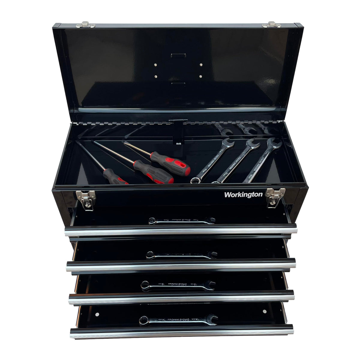 Portable Metal Tool Chest with 4 Drawers, 20" 4-Drawer Tool Chest Cabinet with Ball Bearing Drawer Slides, Steel Tool StoraBox Organizer 4004 Black