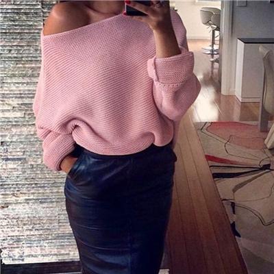 Women's Clothing - Fashion Cotton Sexy Loose One Shoulder Sweater