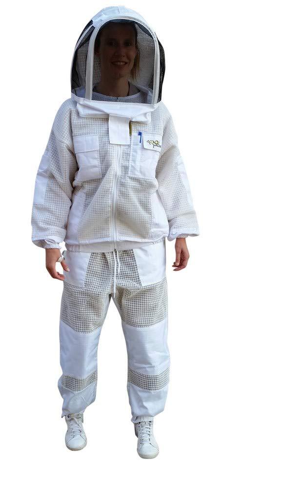 oz armour beekeeping suit jacket &amp; trouser pant with 2 veils fencing &amp; round brim hat ventilated 3 layer mesh costume (medium)