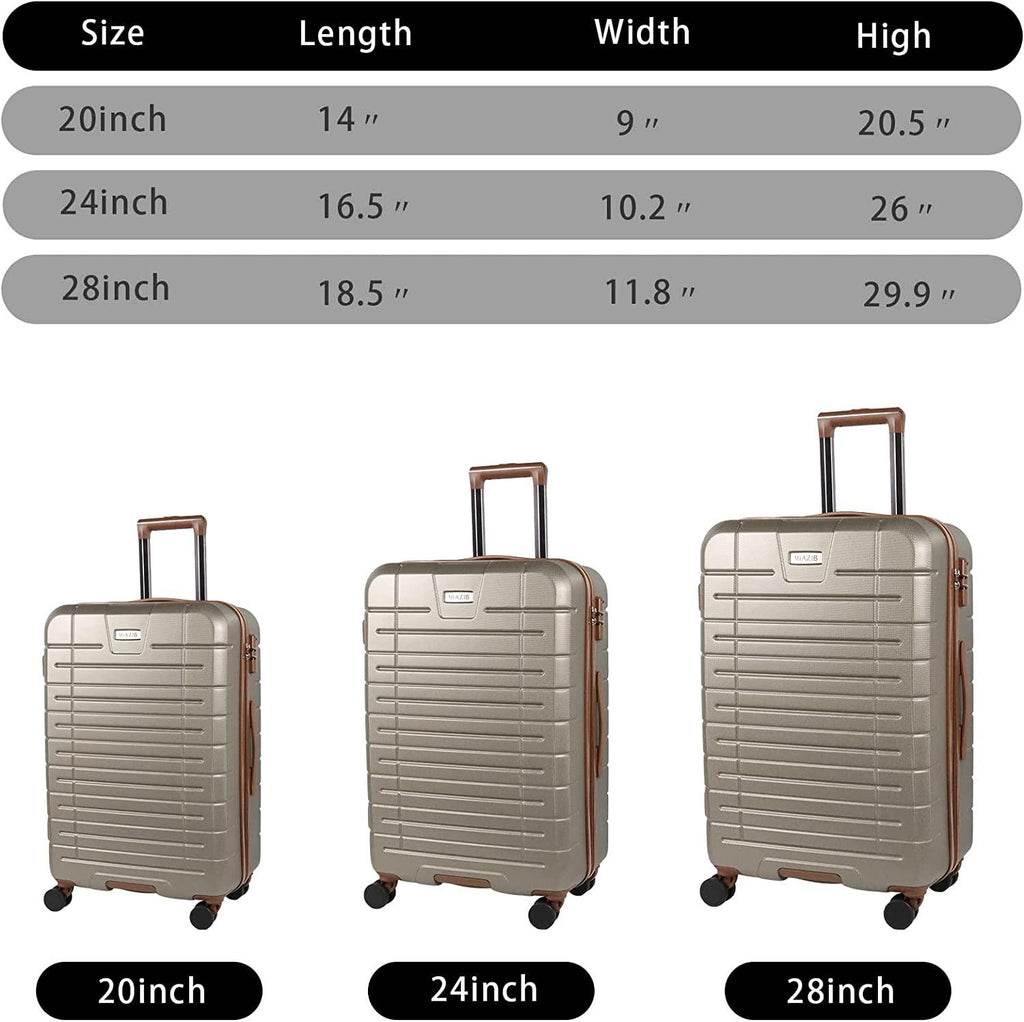 Luggage Sets,3 Piece Luggage Set Carry on Suitcase ,Hardside Lightweight Luggage with Spinner Wheels Durable Travel Set for Men Women Luggage Set Clearance (20/24/28) (Champagne)