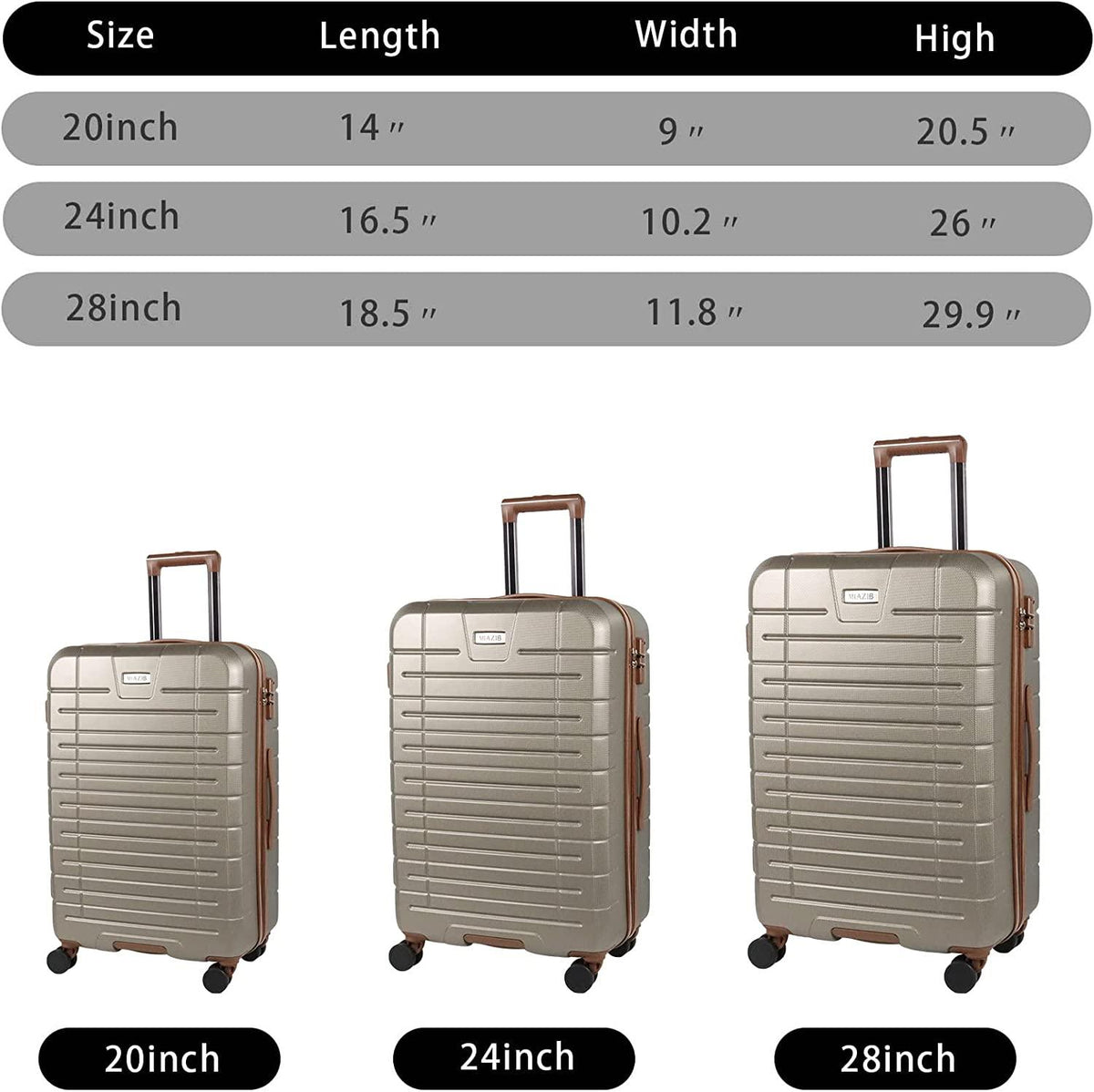 Luggage Sets,3 Piece Luggage Set Carry on Suitcase ,Hardside Lightweight Luggage with Spinner Wheels Durable Travel Set for Men Women Luggage Set Clearance (20/24/28) (Champagne)