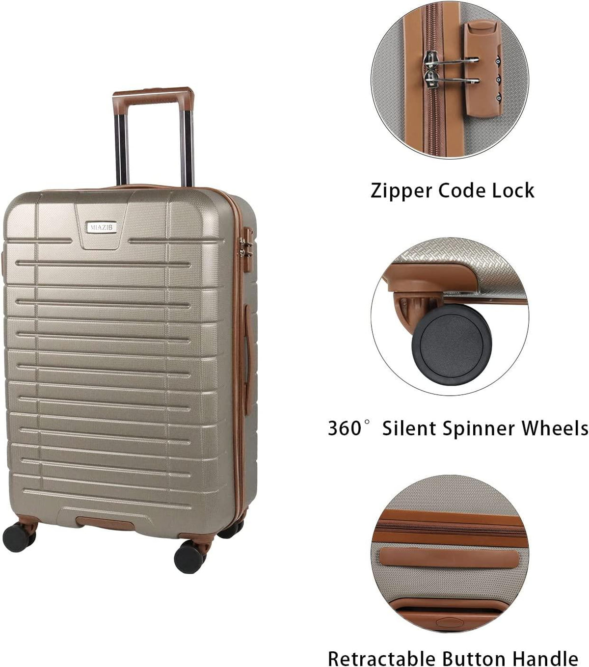 Luggage Sets,3 Piece Luggage Set Carry on Suitcase ,Hardside Lightweight Luggage with Spinner Wheels Durable Travel Set for Men Women Luggage Set Clearance (20/24/28) (Champagne)