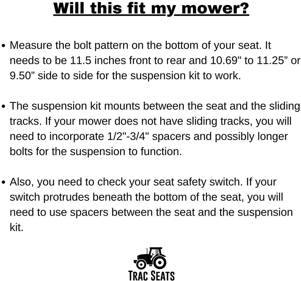 trac seats seat suspension kit for john deere z540r 717a 737 757 777 797 997 z810a z820a z840a z850a z915b zero turn mower - same day  - 1 year warranty