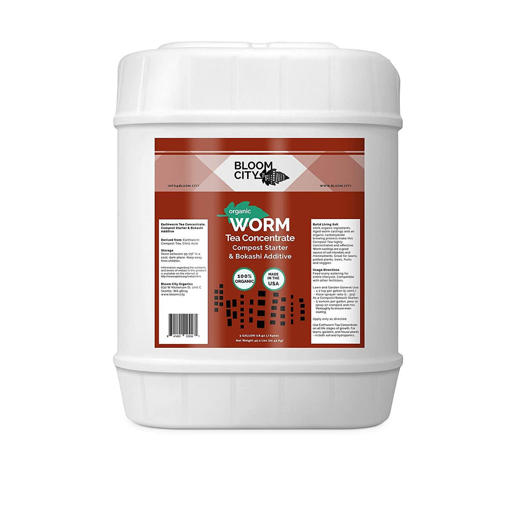 organic earthworm tea concentrate and compost and bokashi booster by bloom city, 5 gallon (640 oz)