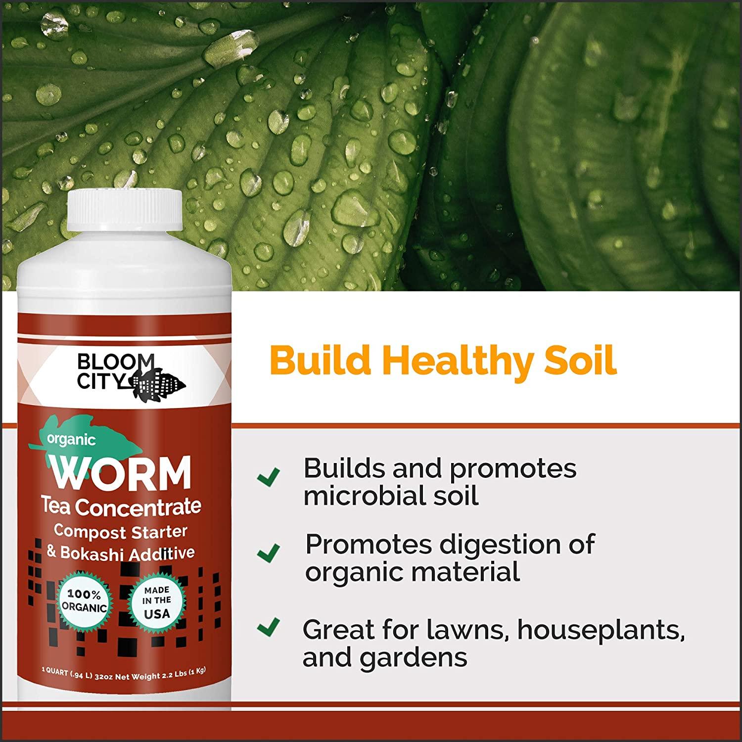 organic earthworm tea concentrate and compost and bokashi booster by bloom city, 5 gallon (640 oz)