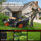 21" Self-Propelled Gas Lawn Mower, 170CC Engine, 3-in-1 Mulching, Bagging &amp; Side Discharge, 7-Position Height Adjustment, Easy Lawn Care for LarYards &amp; Thick Grass