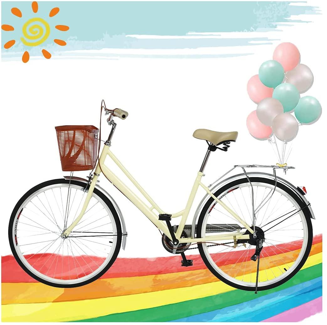 Micozy 26 inch Bike Cruiser Bike Commuter Bike Single Speed Bike Woman Bikes Adult Woman Bike Retro Bikes Classic Bicycle, with Comfortable Seats and Back Seats Fits 4'9''-5'10'', Us in Stock