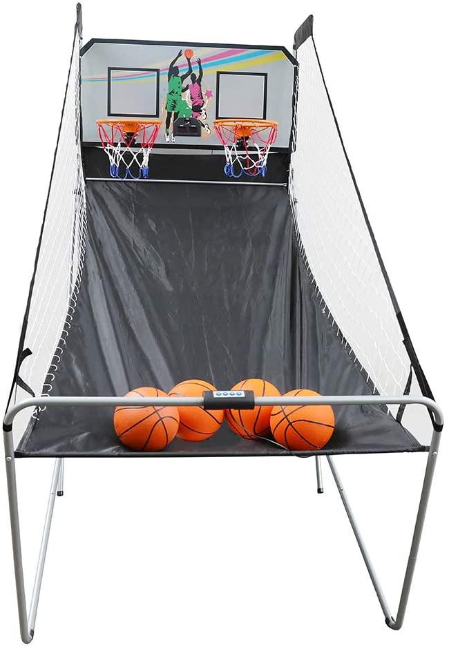 Foldable Basketball Arcade Game, 8 Game Options, Electronic Double Shot 2 Player w/ 4 Balls and LED Scoring System, Indoor Basketball Game for Kids, Adults