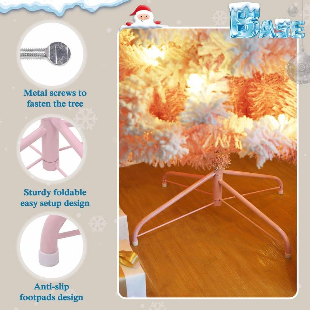 6.5 ft. Pink Flocked Artificial Christmas Tree with Clear LED Lights