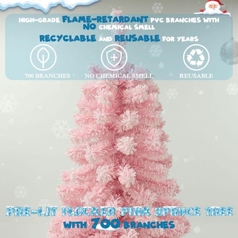 6.5 ft. Pink Flocked Artificial Christmas Tree with Clear LED Lights