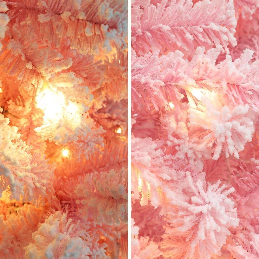 6.5 ft. Pink Flocked Artificial Christmas Tree with Clear LED Lights