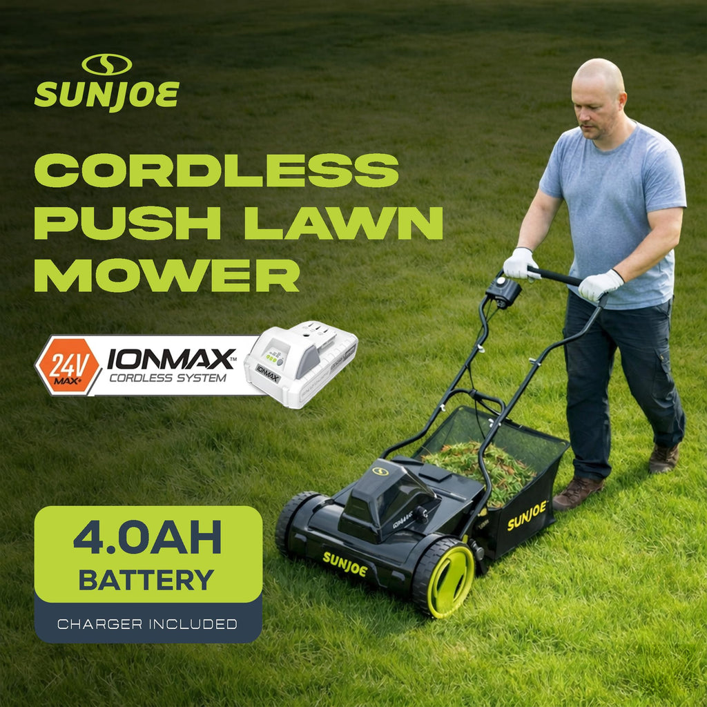 Cordless Electric Push Lawn Mower with 11.9-Gal Bag, 15-Inch Cutting Width, 360W Motor - Heavy-Duty Yard Trimmer for Gardening Care and Maintenance, IONMAX 24V-CRLM15