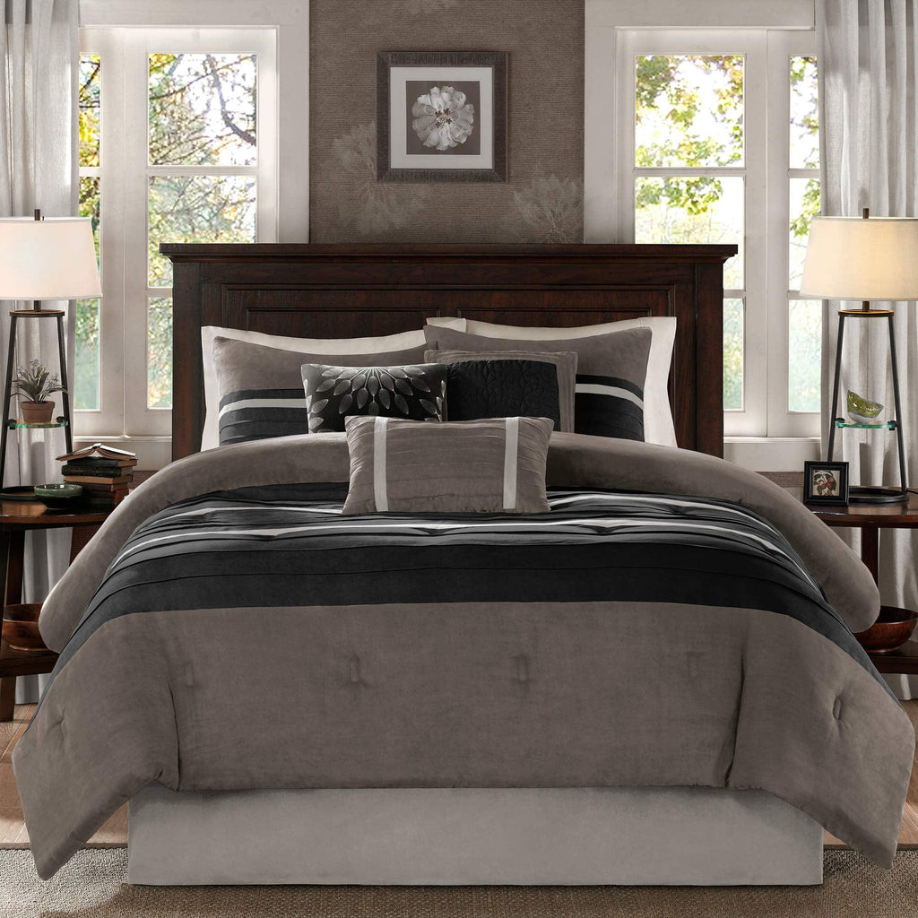 Gracie Mills Palmer 7 Piece Comforter Set, Full, Black/Gray - MP10-2585