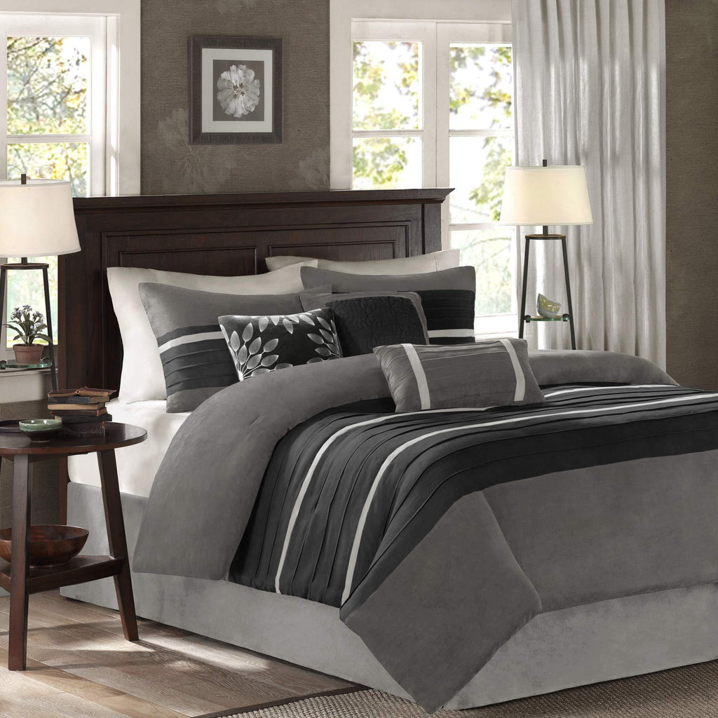 Gracie Mills Palmer 7 Piece Comforter Set, Full, Black/Gray - MP10-2585