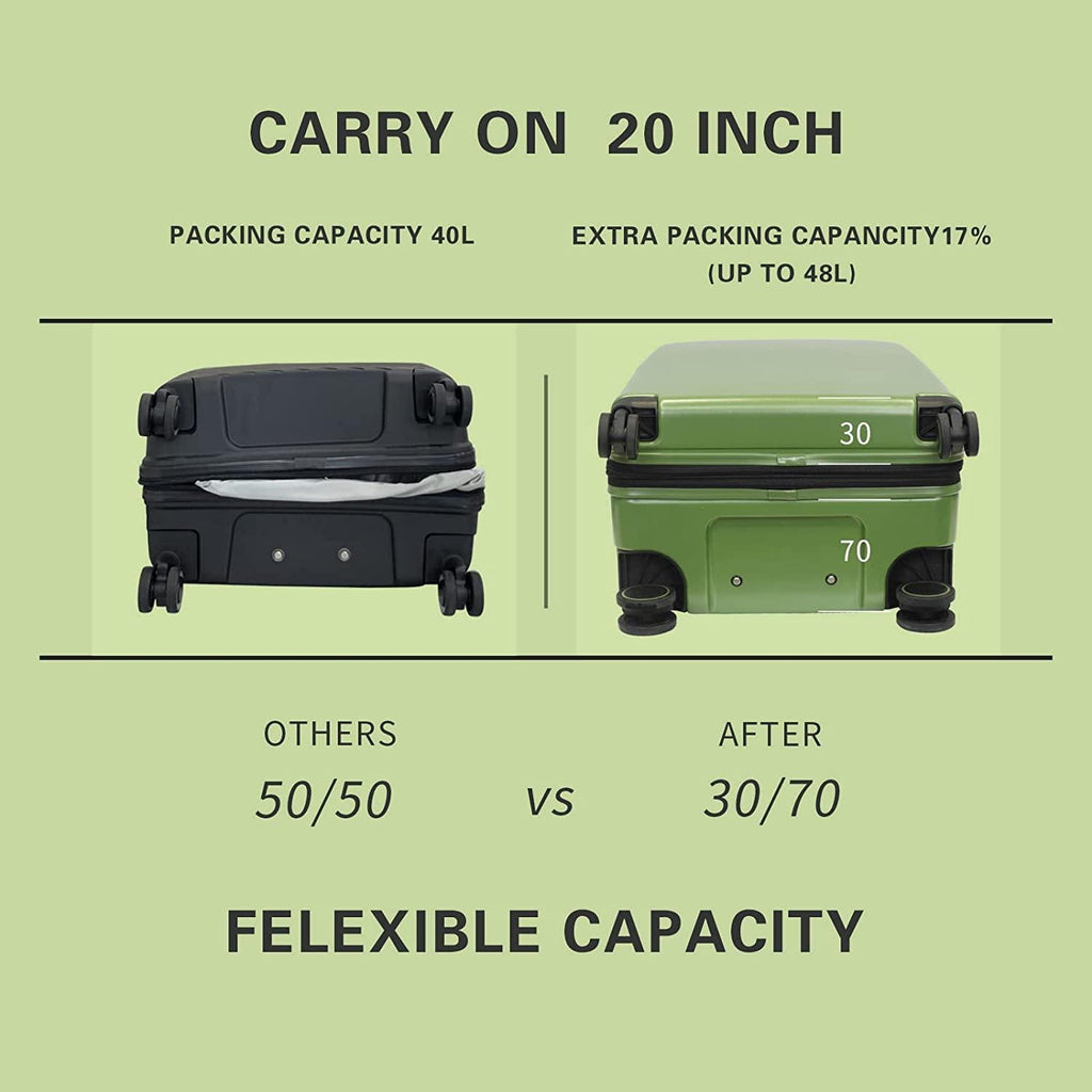 land Carry On Luggage with X-Large Spinner Wheels, Expandable Hardside Travel Luggage, Rolling Suitcase TSA Approved (20-Inch, Green)