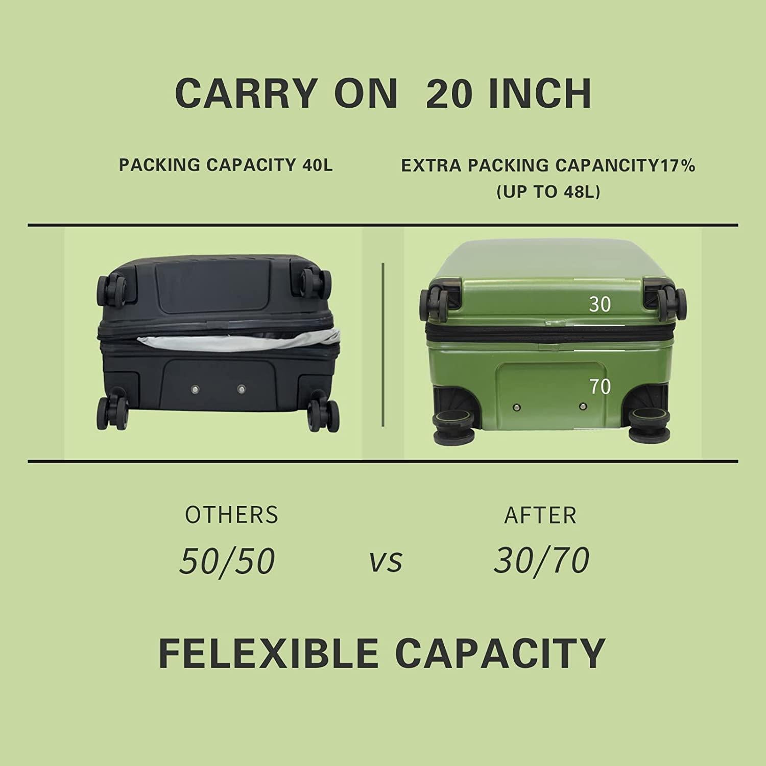 land Carry On Luggage with X-Large Spinner Wheels, Expandable Hardside Travel Luggage, Rolling Suitcase TSA Approved (20-Inch, Green)
