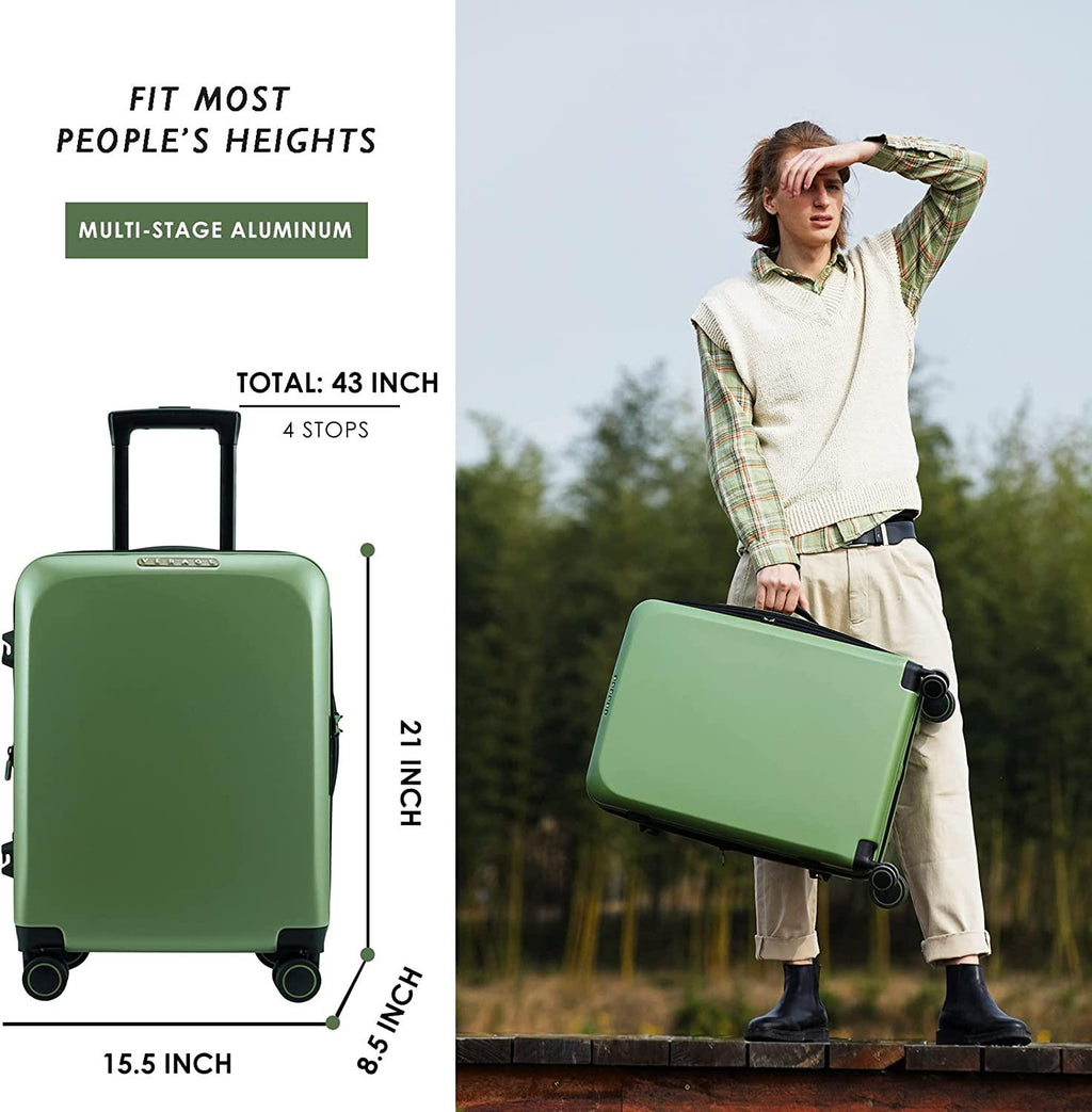 land Carry On Luggage with X-Large Spinner Wheels, Expandable Hardside Travel Luggage, Rolling Suitcase TSA Approved (20-Inch, Green)