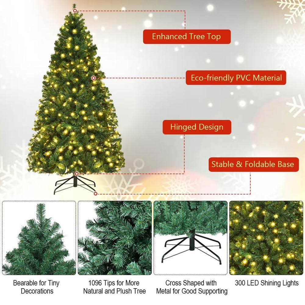 7 ft. Pre-Lit PVC Hinged Artificial Christmas Tree with 300 LED Lights
