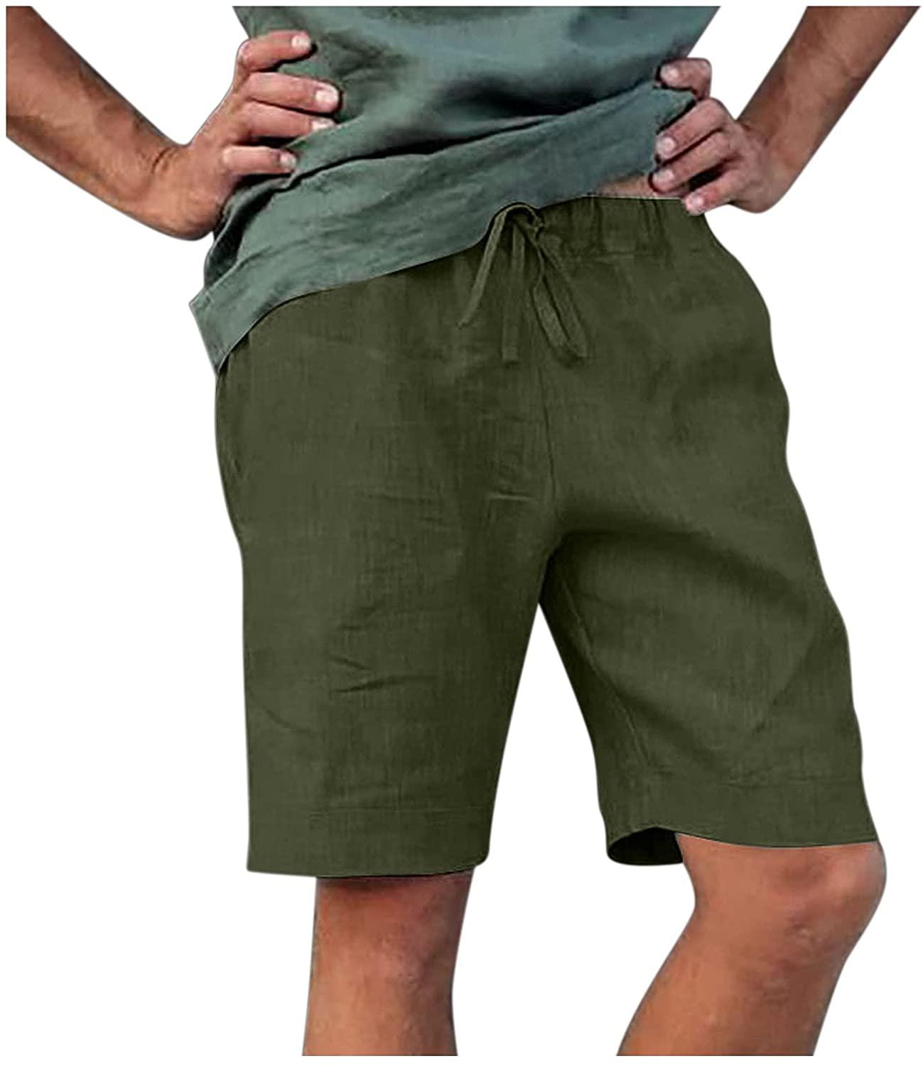 Men's Linen Casual Classic Fit Short Drawstring Summer Beach Shorts