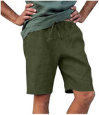 Men's Linen Casual Classic Fit Short Drawstring Summer Beach Shorts