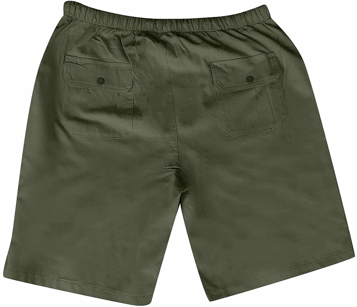 Men's Linen Casual Classic Fit Short Drawstring Summer Beach Shorts