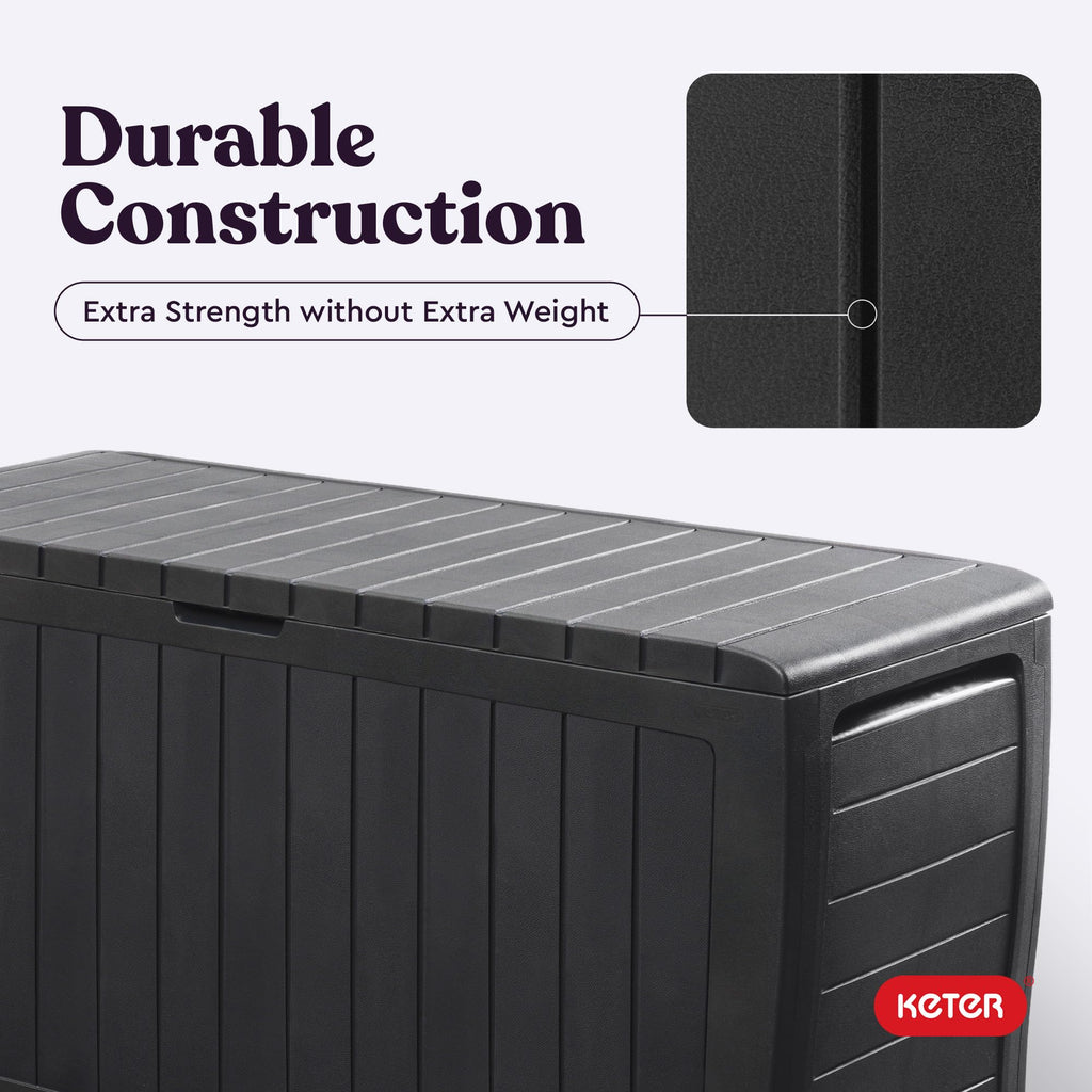 Plus 71 Gallon Resin Deck Box-Organization and Storafor Patio StoraBox Outdoor Cushions, Throw Pillows, Garden Tools and Pool Accessories, Dark Grey