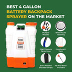 PetraTools 4 Gallon Battery Powered Backpack Sprayer – Extended Spray Time Long-Life Battery - New HD Wand Included, Wide Mouth Lid, Multiple Nozzles & Battery Included