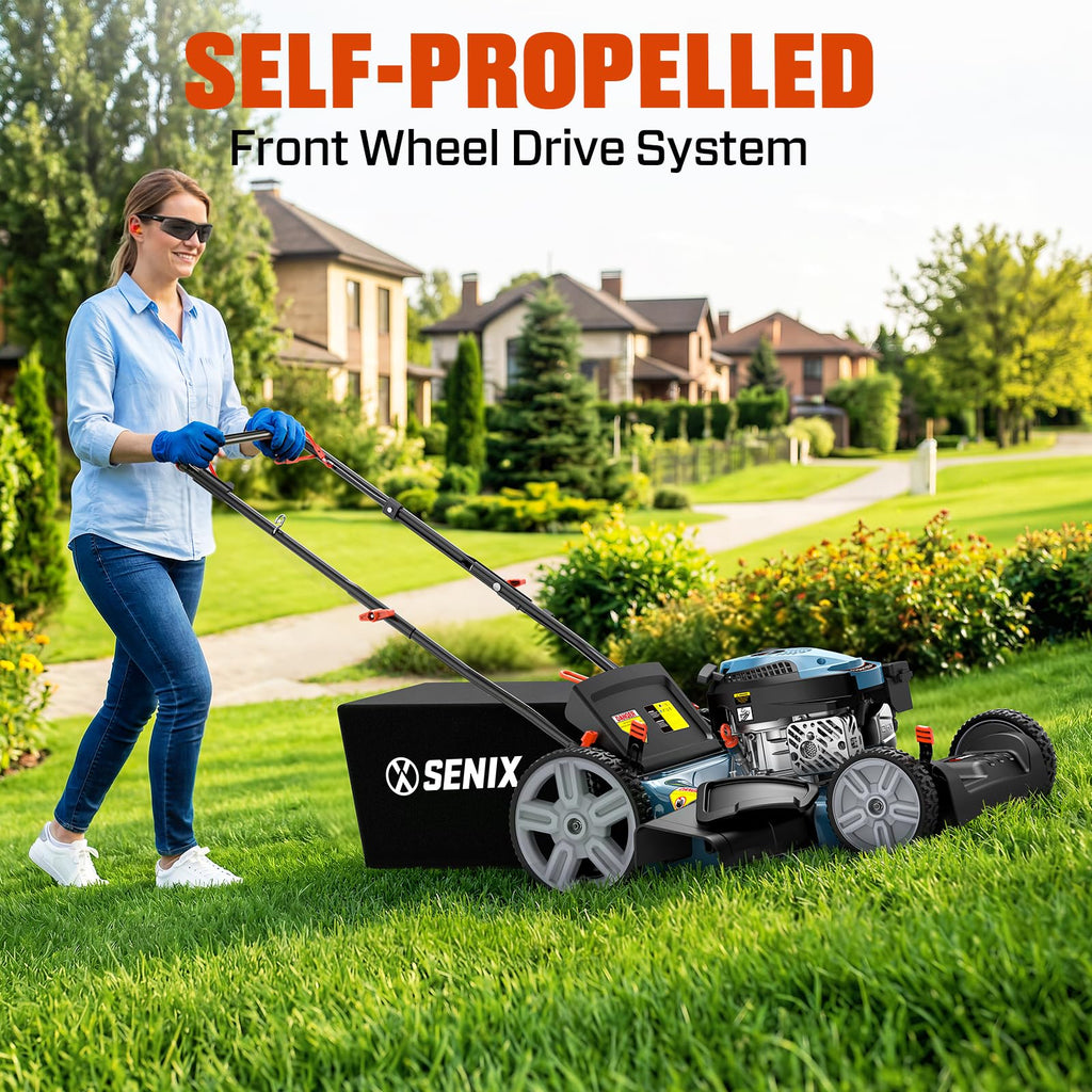 21'' Self-Propelled Gas Lawn Mower (FWD), 170 cc 4-Cycle Engine 3.8 HP, 3-in-1 (Bagging/Mulching/Side Discharge), 6-Position Cutting Height Adjustment, 1.7 Bushels Grass Bag