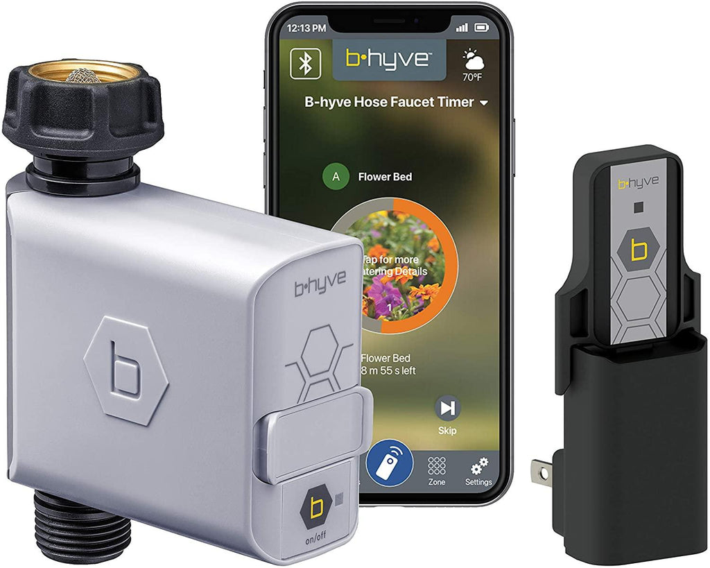 61015 Garden Box Drip Watering B-hyve Smart Hose Faucet Timer and Wi-Fi Hub Sprinkler Kit, Gray