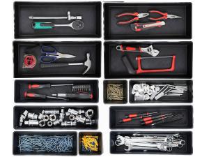 Tool Box Organizer Tray Divider Set, Expandable LarToolbox StoraTray Kit, Rolling Tool Chest Drawer Bins, Hardware Screwdrivers Pliers Organization, 2pcs low profile Trays.