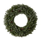 48 in. Prelit LED Large Flocked Artificial Christmas Wreath with Pinecones, 150 Clear LED Lights