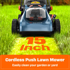40V Cordless Lawn Mower,15" 2-in-1 Mulch/Bag,6-Position Height Adjust,ECO Mode &amp; Battery Indicator,Foldable Handle,1.3 Bushel Grass Bag,2×4Ah Batteries+3.0A Charger