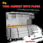 72-inch Rolling Tool Cabinet Mobile Workbench Tool Chest with 15 StoraDrawers, Wheels, 3 Uper Cabinet, Outlet, SS Pegboard,  Steel