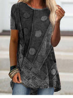Round Neck Retro Print Casual Short-sleeved T-shirt