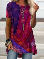 Round Neck Retro Print Casual Short-sleeved T-shirt