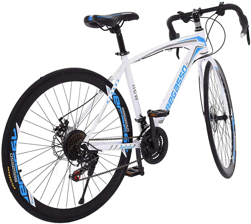TEEGUI 26 inch Bikes Full Suspension s 21 Speed Road Bike 700C Wheels Road Bicycle Dual Disc Brake Bicycles,Steel Frame Bicycle,Bicycles for Men Women【White, Shipping from USA】