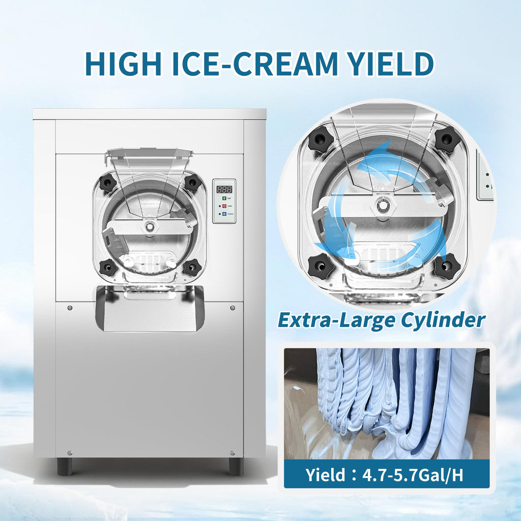 Commercial Hard Ice Cream Maker Machine 1600W 110V 4.7 to 5.7 Gallons Per Hour Gelato Ice Cream Machine with Auto Clean LED Panel Perfect for Snack Bar Restaurants
