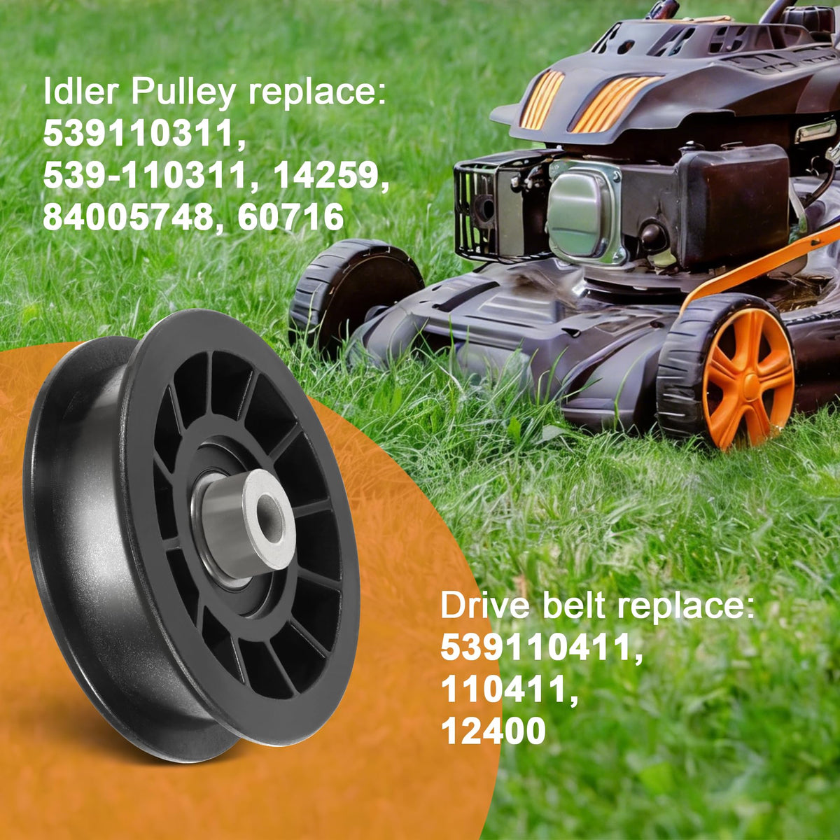 539110311 539110411 Drive Idler Pulley Drive Belt Kit Fits for  Z254F Z200 460ZX Lawn Mower Tractor, Replace 607163 14259 12400