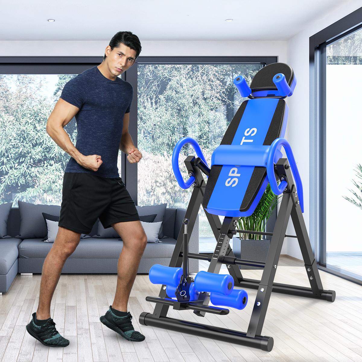 Foldable Gravity Heavy Duty Reversible Inversion Table with Headrest, Adjustable Protective Belt Back Stretcher Machine for Pain Relief Therapy Home Gym Fitness Chiropractic Back Reflexology Mat