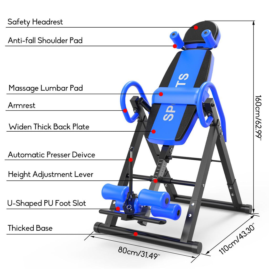 Foldable Gravity Heavy Duty Reversible Inversion Table with Headrest, Adjustable Protective Belt Back Stretcher Machine for Pain Relief Therapy Home Gym Fitness Chiropractic Back Reflexology Mat