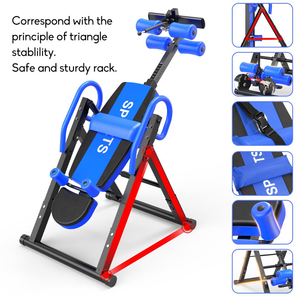 Foldable Gravity Heavy Duty Reversible Inversion Table with Headrest, Adjustable Protective Belt Back Stretcher Machine for Pain Relief Therapy Home Gym Fitness Chiropractic Back Reflexology Mat