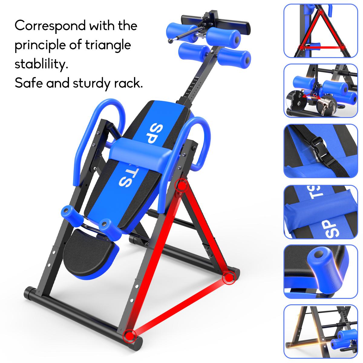 Foldable Gravity Heavy Duty Reversible Inversion Table with Headrest, Adjustable Protective Belt Back Stretcher Machine for Pain Relief Therapy Home Gym Fitness Chiropractic Back Reflexology Mat