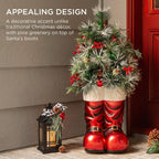 40 in. Battery Operated Christmas Santa Boots with Pre-Decorated Greenery, Lights
