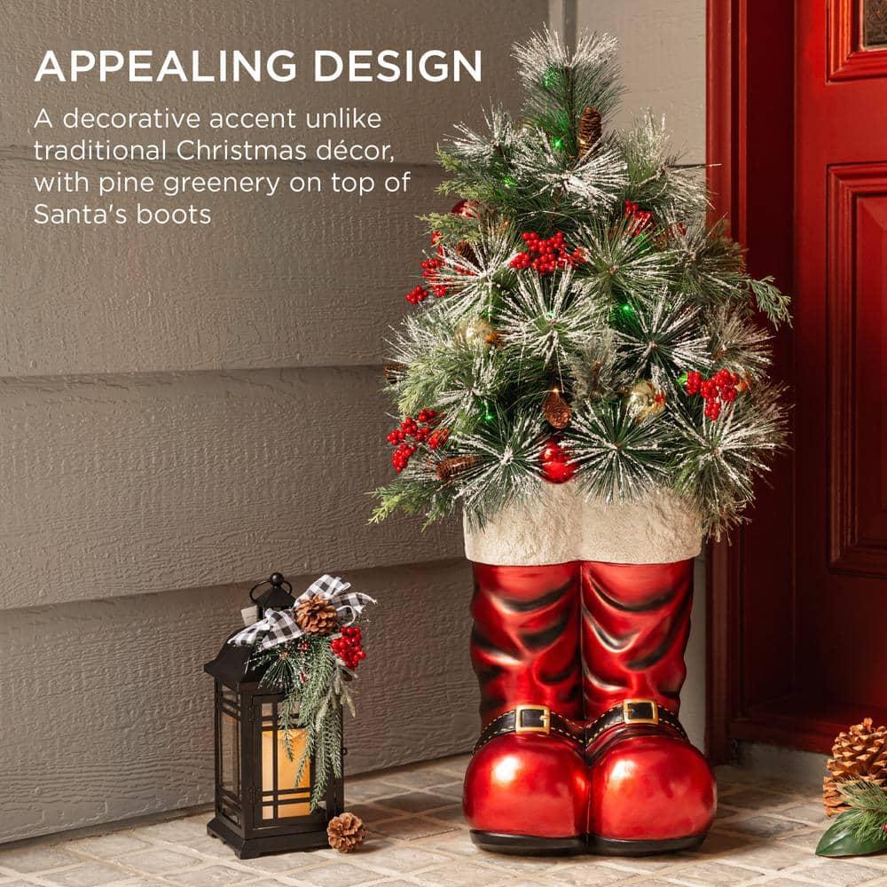 40 in. Battery Operated Christmas Santa Boots with Pre-Decorated Greenery, Lights