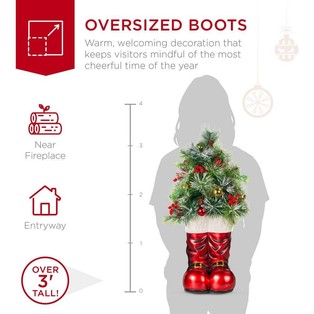 40 in. Battery Operated Christmas Santa Boots with Pre-Decorated Greenery, Lights