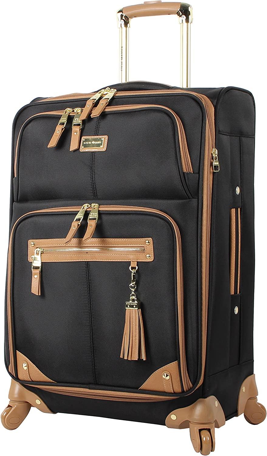 er Luggage Collection - Lightweight 24 Inch Expandable Softside Suitcase - Mid-size Rolling 4-Spinner Wheels Checked Bag (Harlo Black)